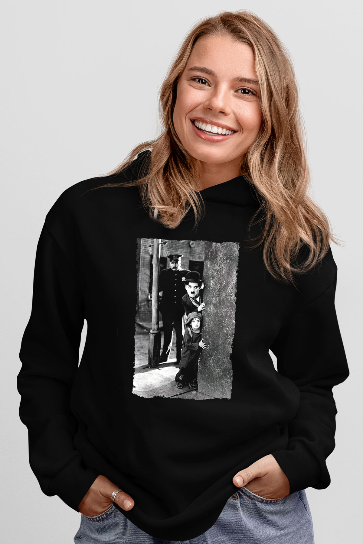 Unisex The Kid Baskılı Siyah Kapüşonlu Sweatshirt