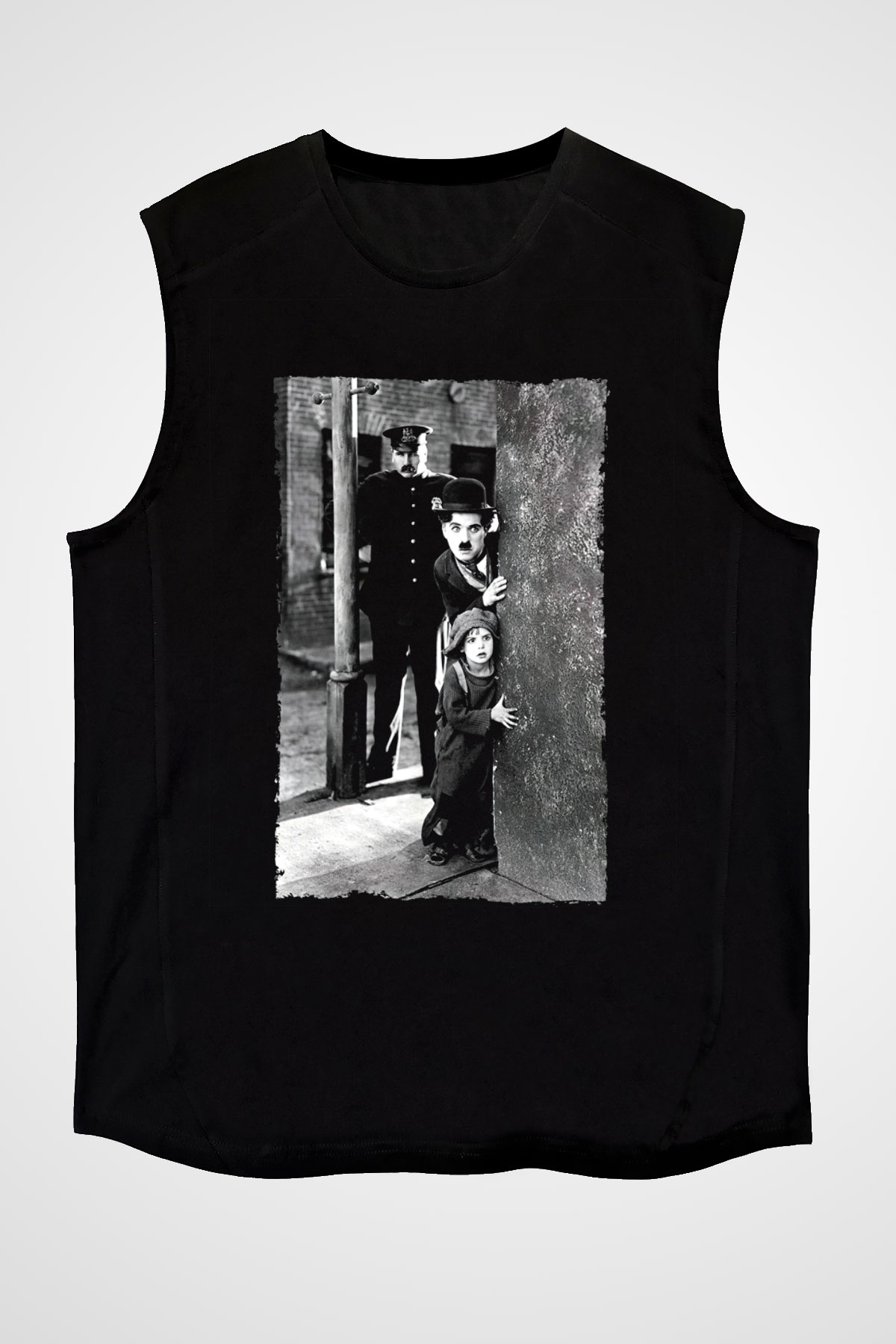 Unisex The Kid Baskılı Siyah Kolsuz Tişört