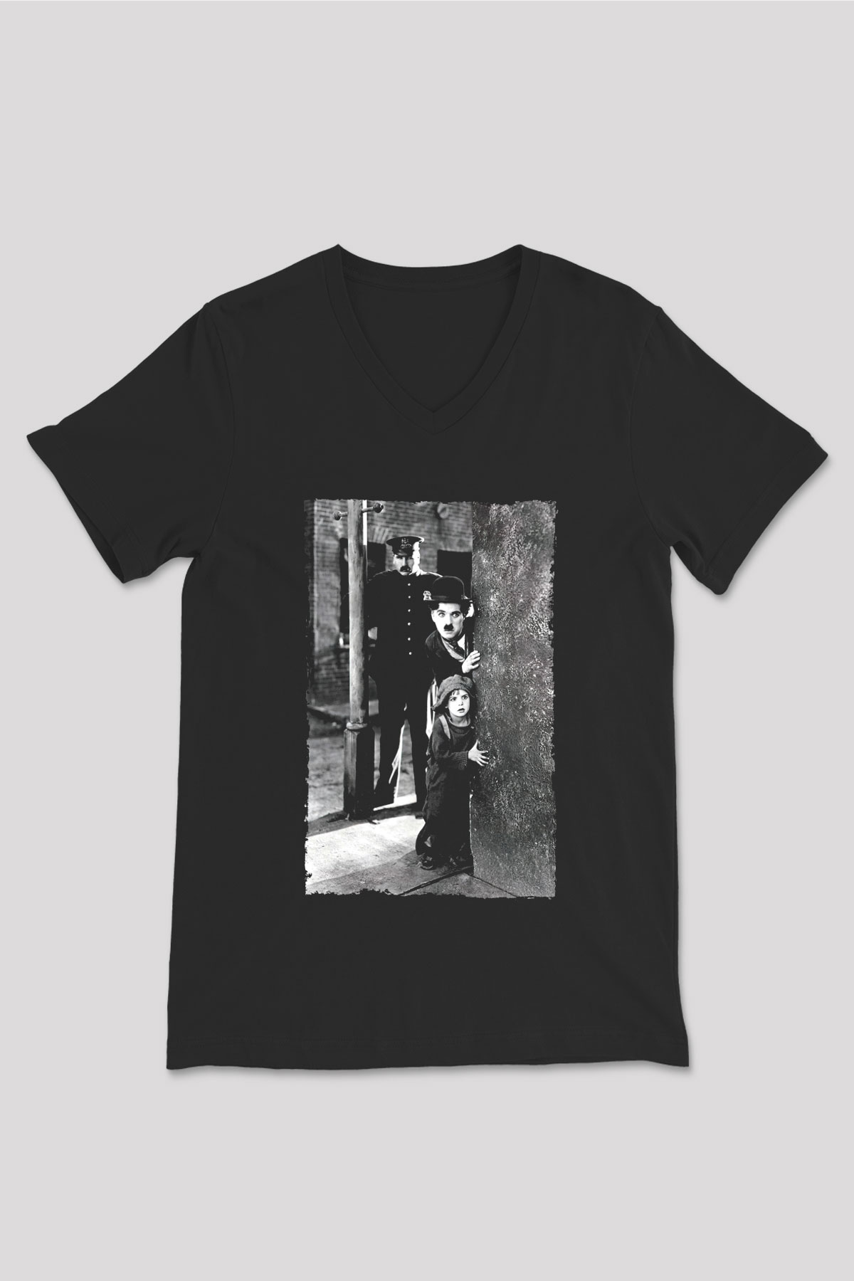 Unisex The Kid Baskılı Siyah V Yaka Tişört