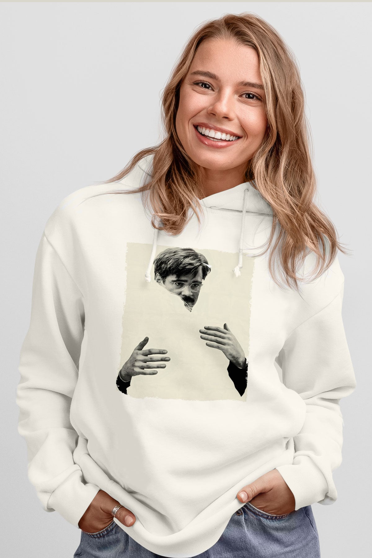 Unisex The Lobster Baskılı Beyaz Kapüşonlu Sweatshirt