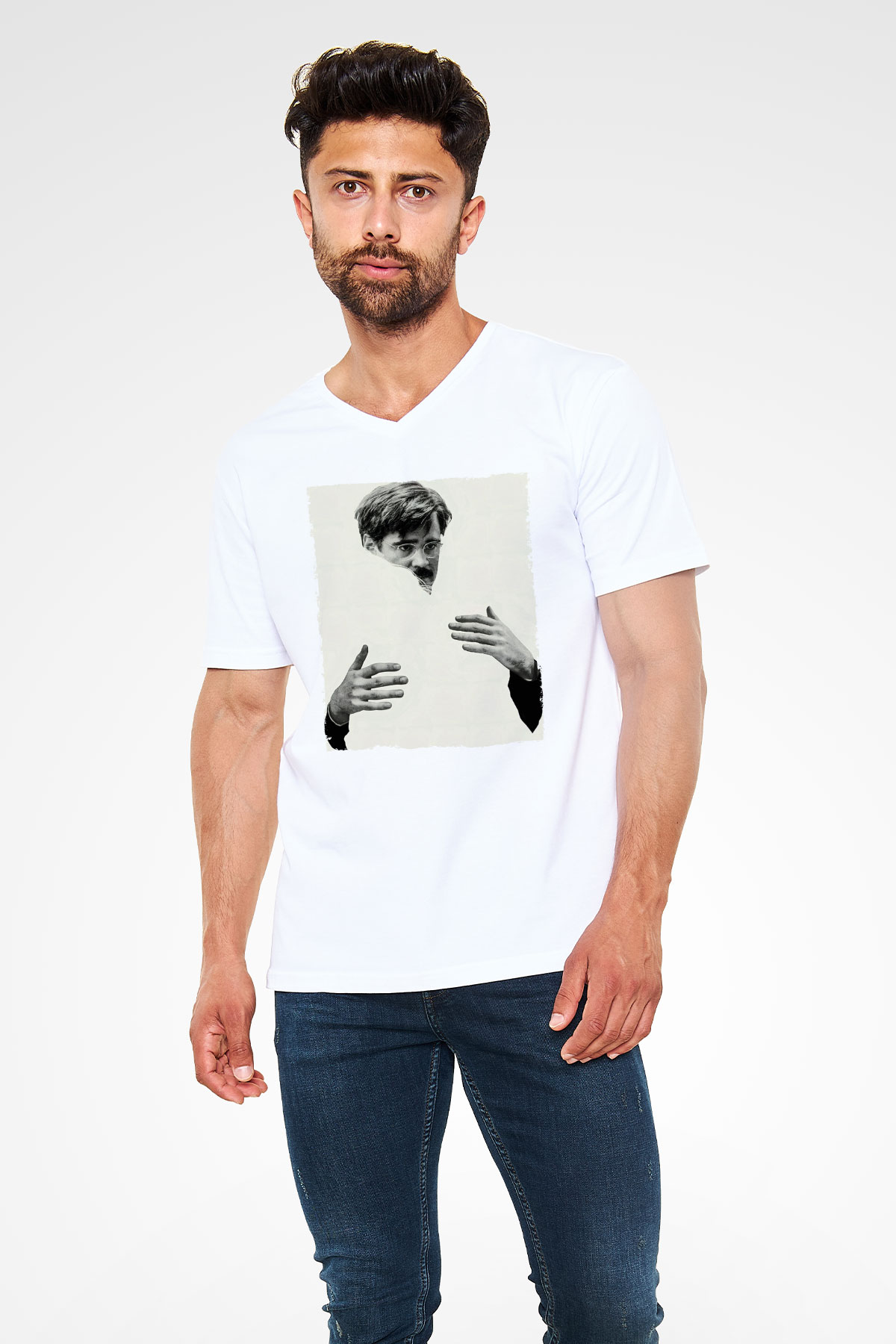 Unisex The Lobster Baskılı Beyaz V Yaka Tshirt