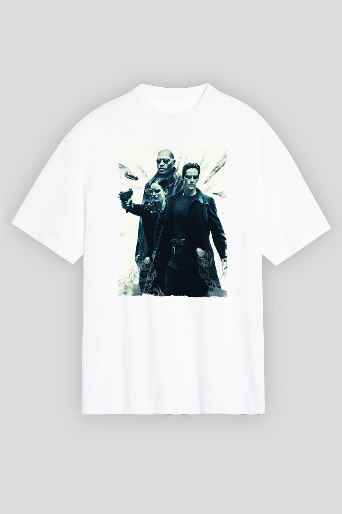 Unisex The Matrix Baskılı Beyaz Oversize Oversize T-shirt