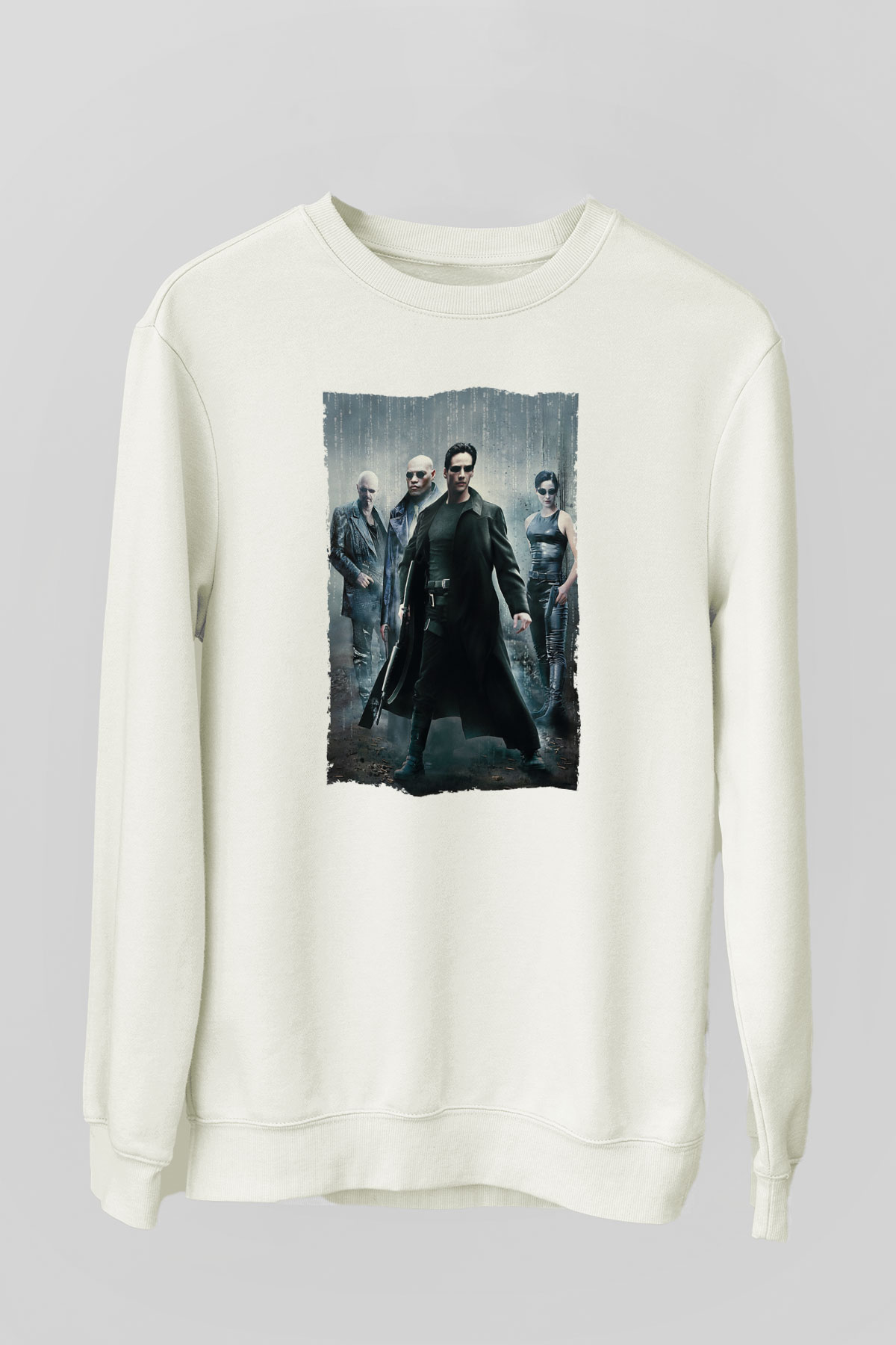 Unisex The Matrix Baskılı Beyaz Sweatshirt