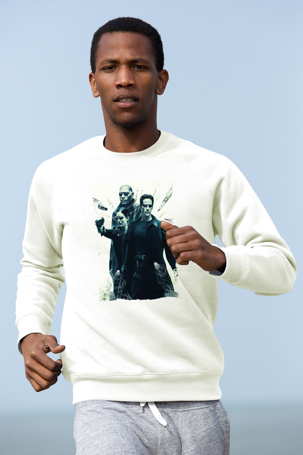 Unisex The Matrix Baskılı Beyaz Sweatshirt