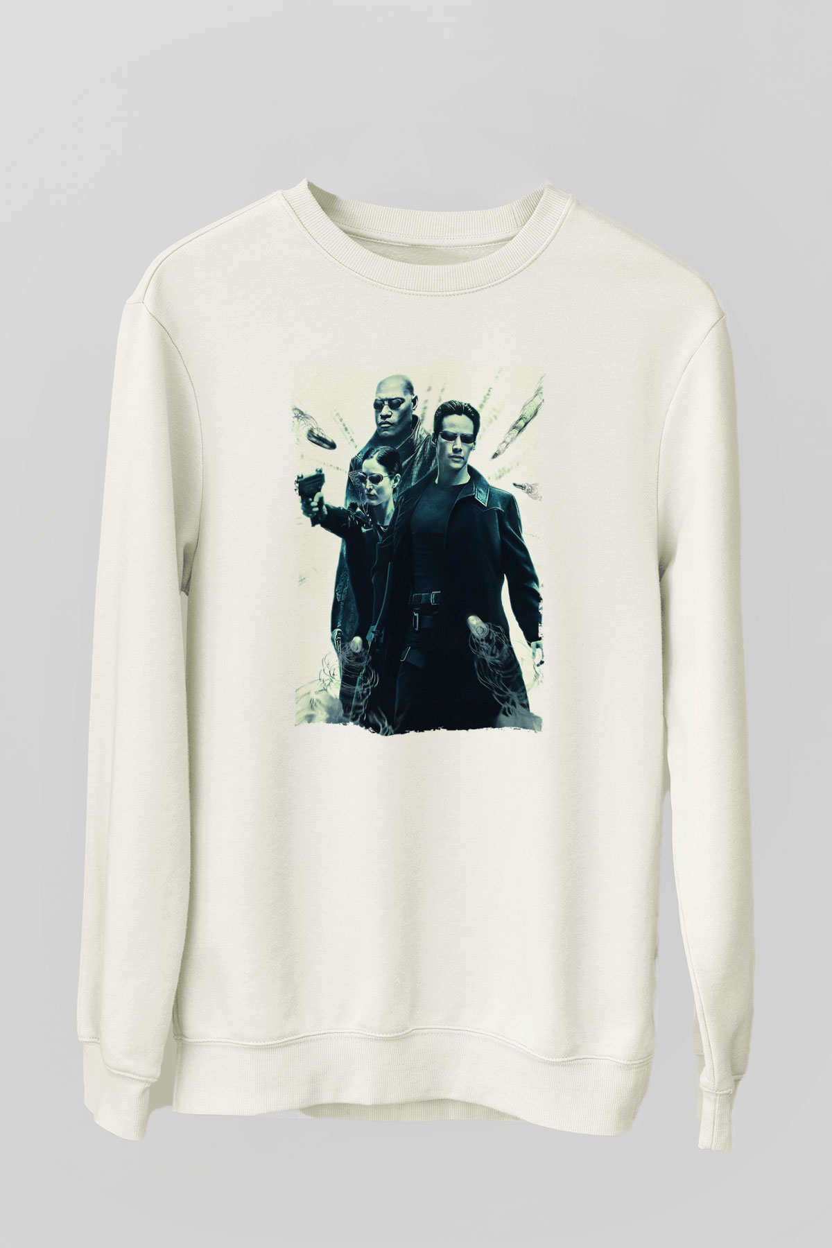 Unisex The Matrix Baskılı Beyaz Sweatshirt