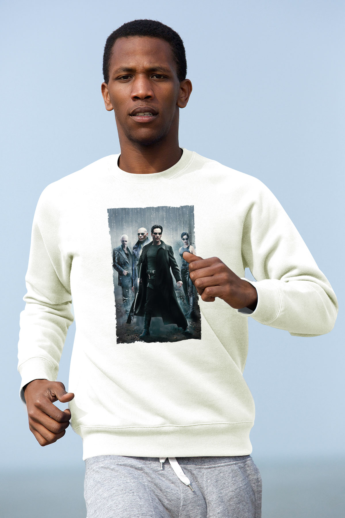 Unisex The Matrix Baskılı Beyaz Sweatshirt