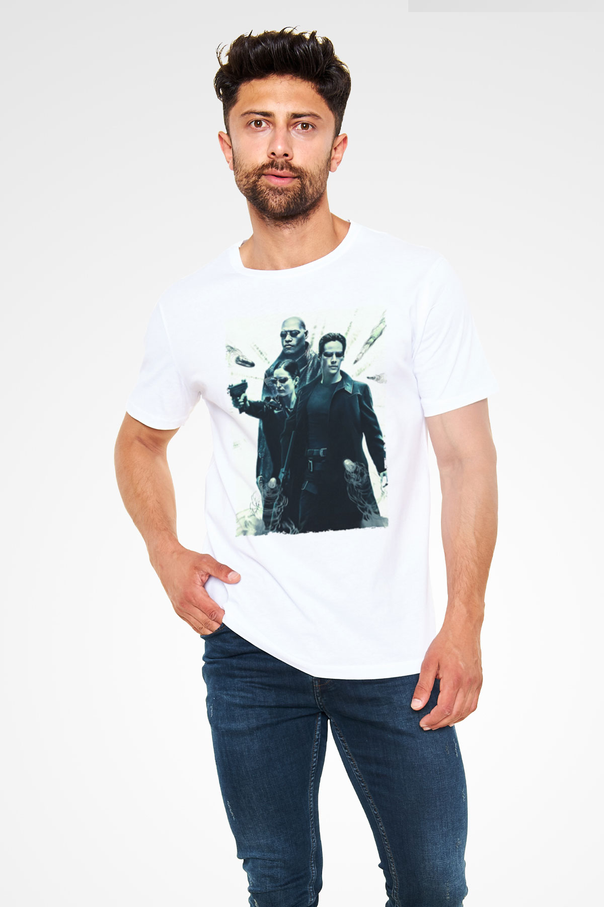 The Matrix Baskılı Beyaz Tshirt