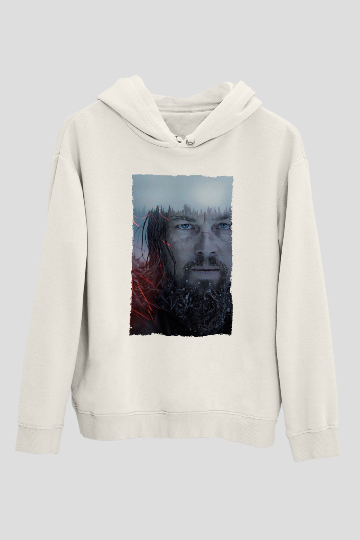 Unisex The Revenant Baskılı Beyaz Kapüşonlu Sweatshirt