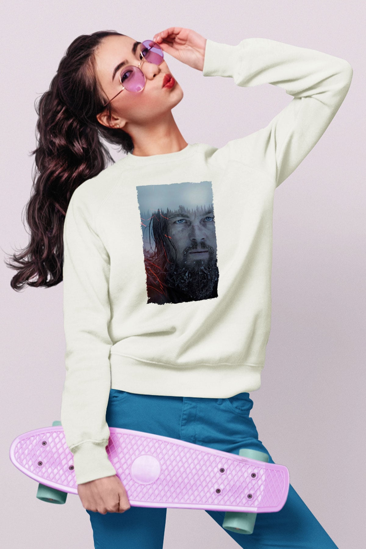 Unisex The Revenant Baskılı Beyaz Sweatshirt