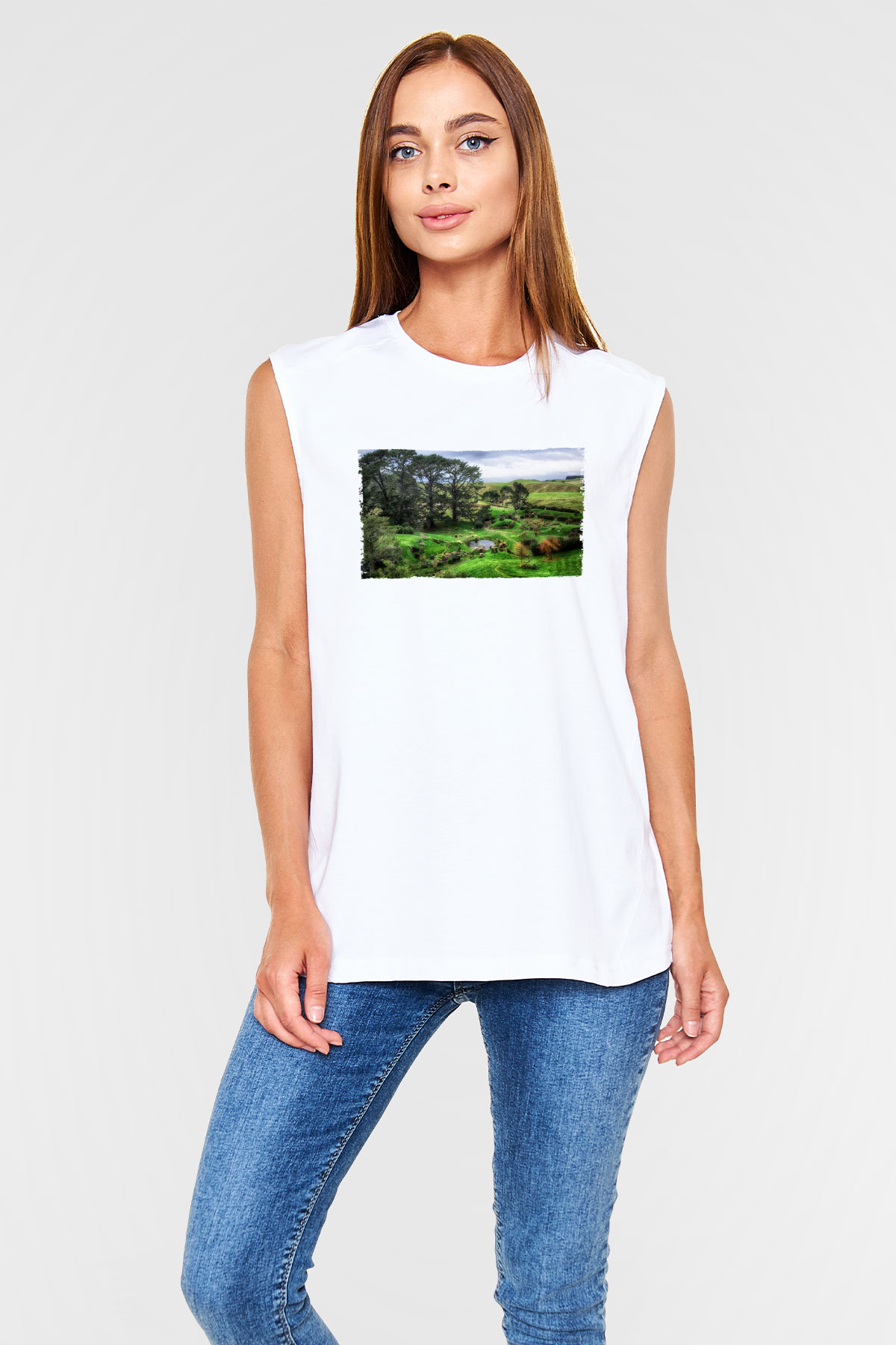 Unisex The Shire Baskılı Beyaz Kolsuz Tshirt