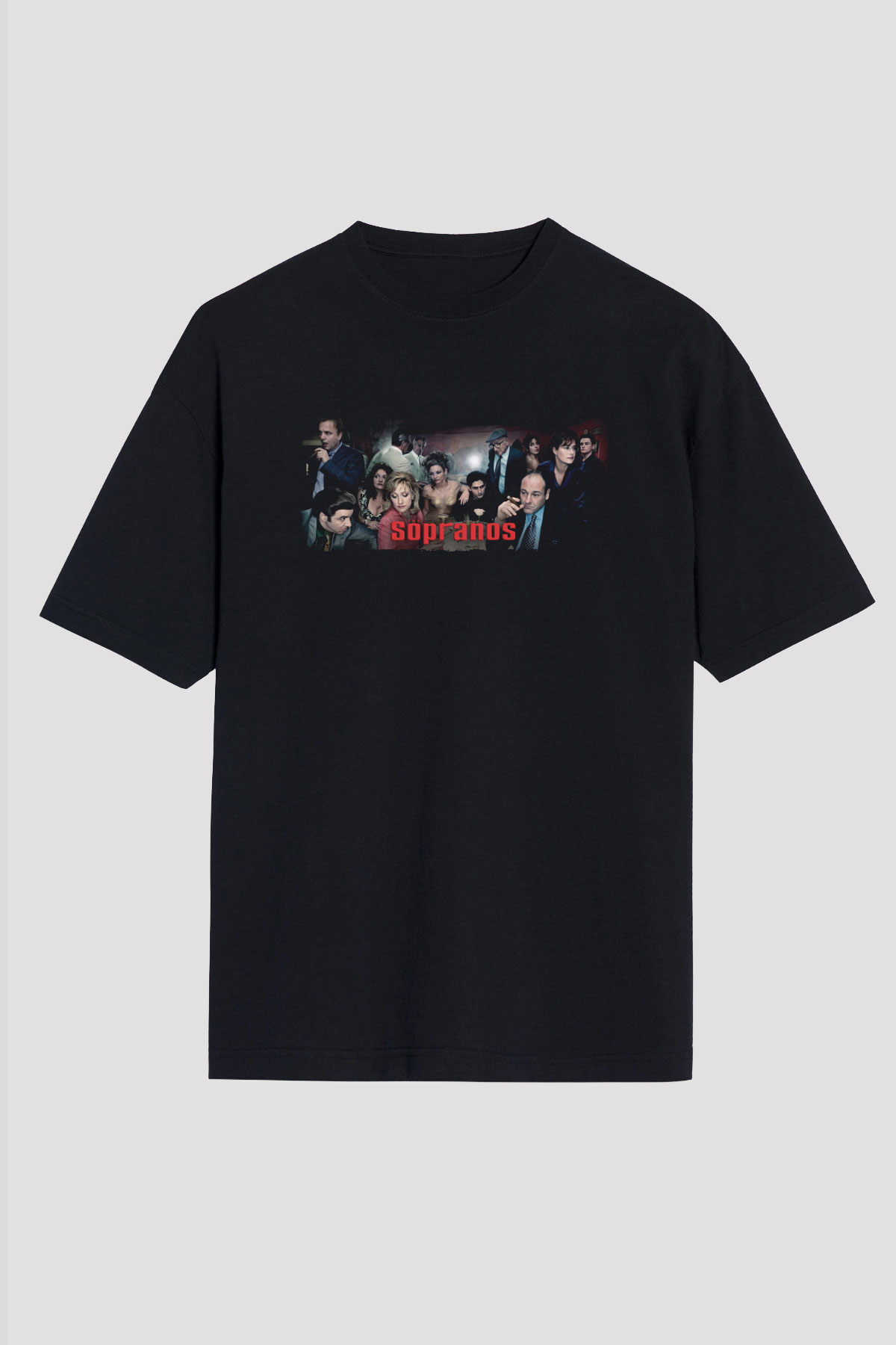 Unisex The Sopranos Baskılı Siyah Oversize T-shirt