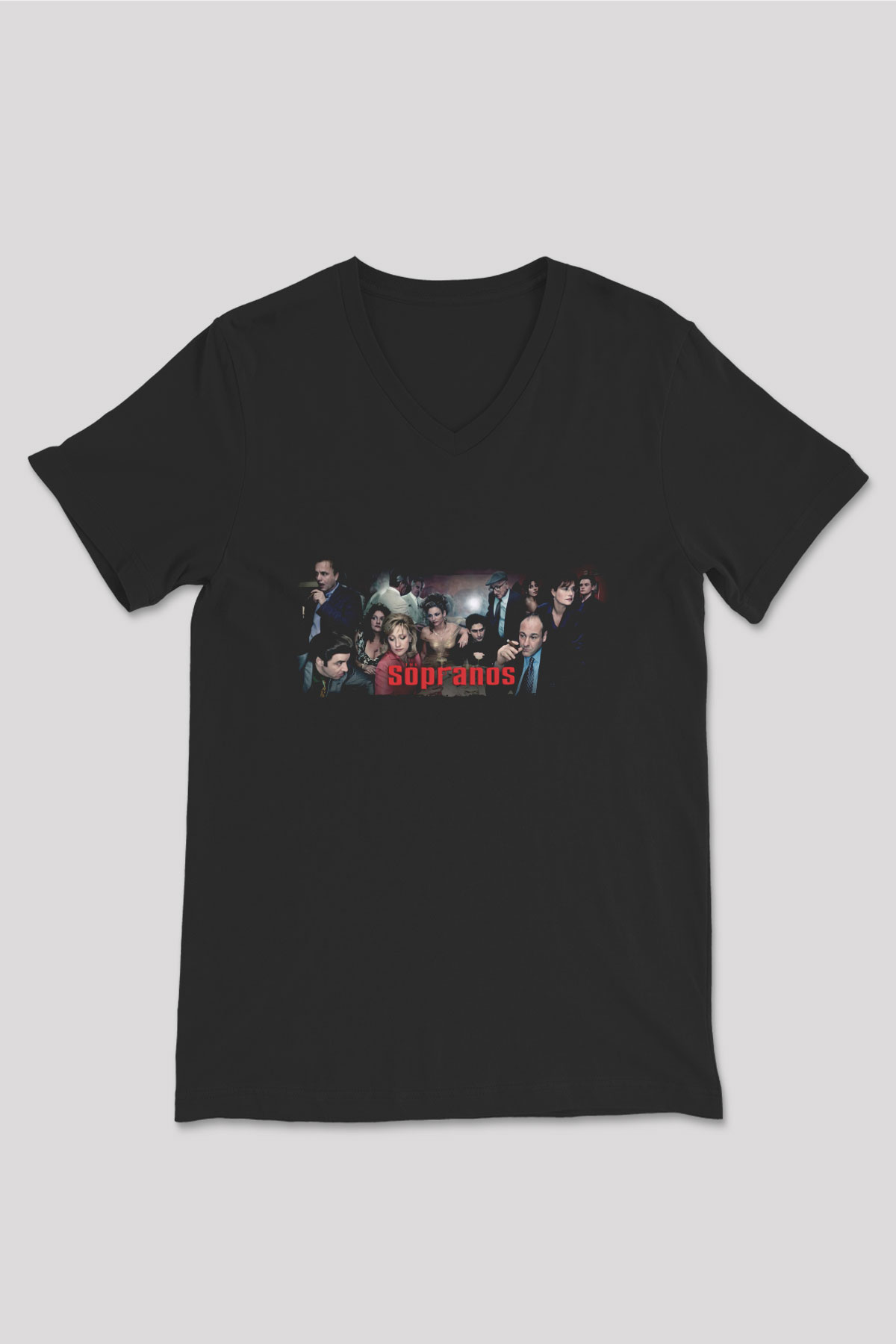 Unisex The Sopranos Baskılı Siyah V Yaka T-shirt
