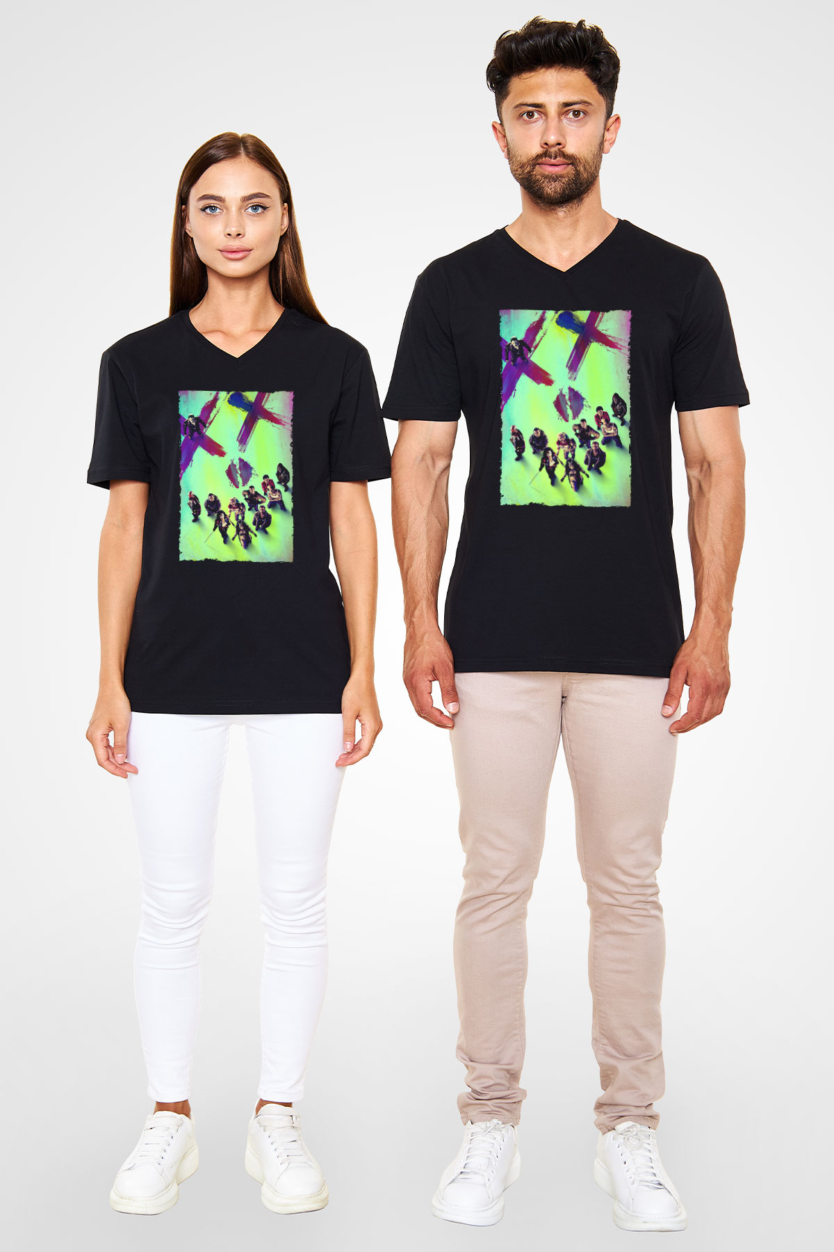 Unisex The Suicide Squad İntihar Timi (The Suicide Squad) Baskılı Siyah V Yaka T-shirt