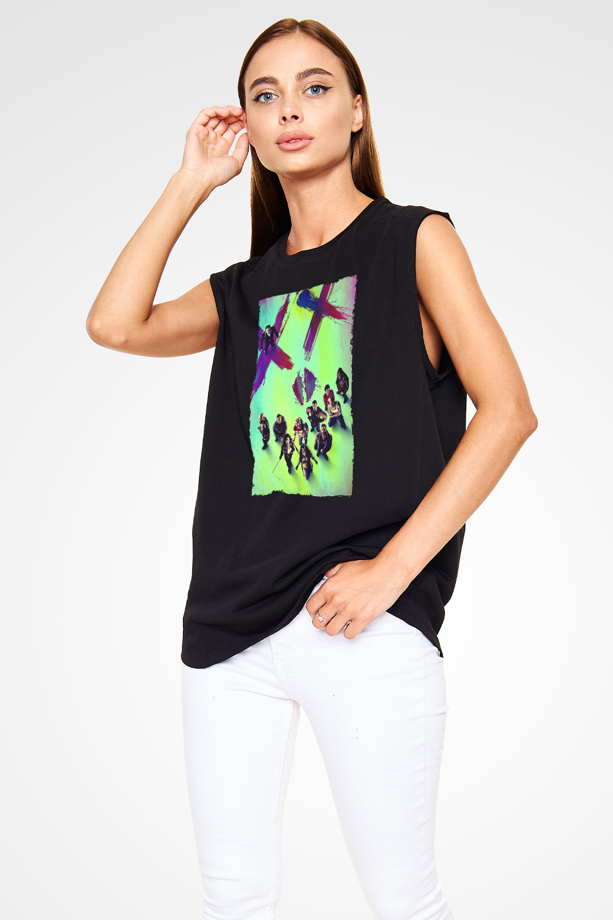 Unisex The Suicide Squad İntihar Timi (The Suicide Squad) Baskılı Siyah Kolsuz T-shirt