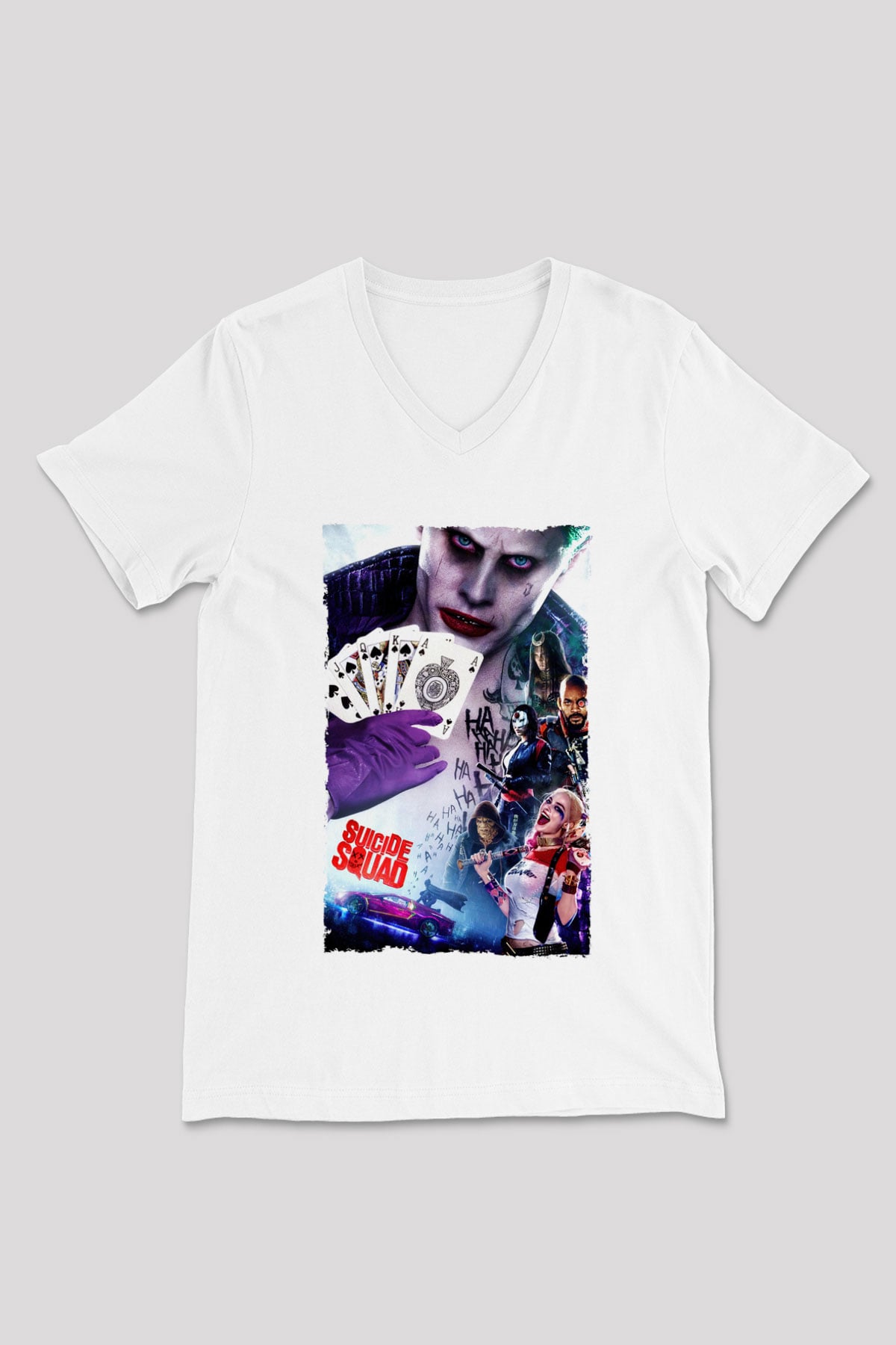 Unisex The Suicide Squad (İntihar Timi) Baskılı Beyaz V Yaka Tshirt