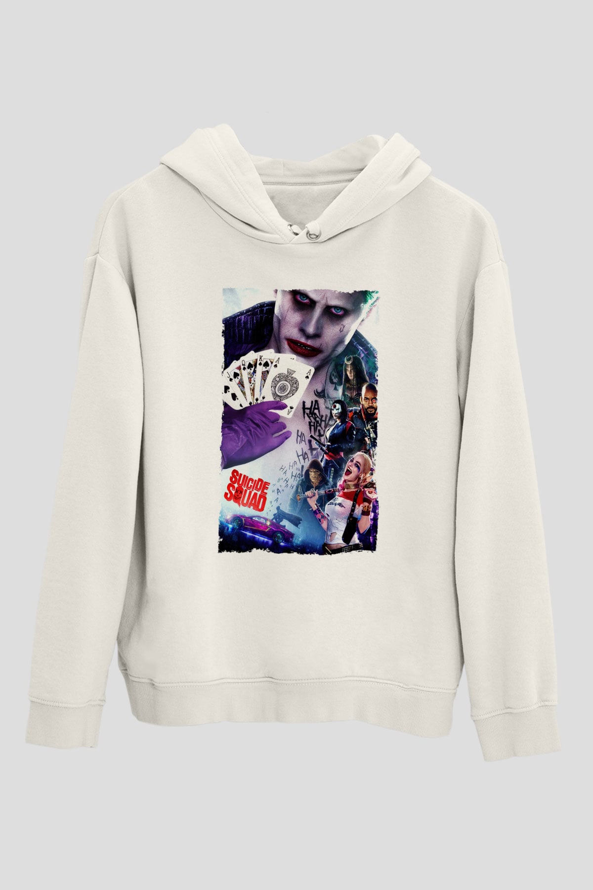 Unisex The Suicide Squad (İntihar Timi) Baskılı Beyaz Kapüşonlu Sweatshirt