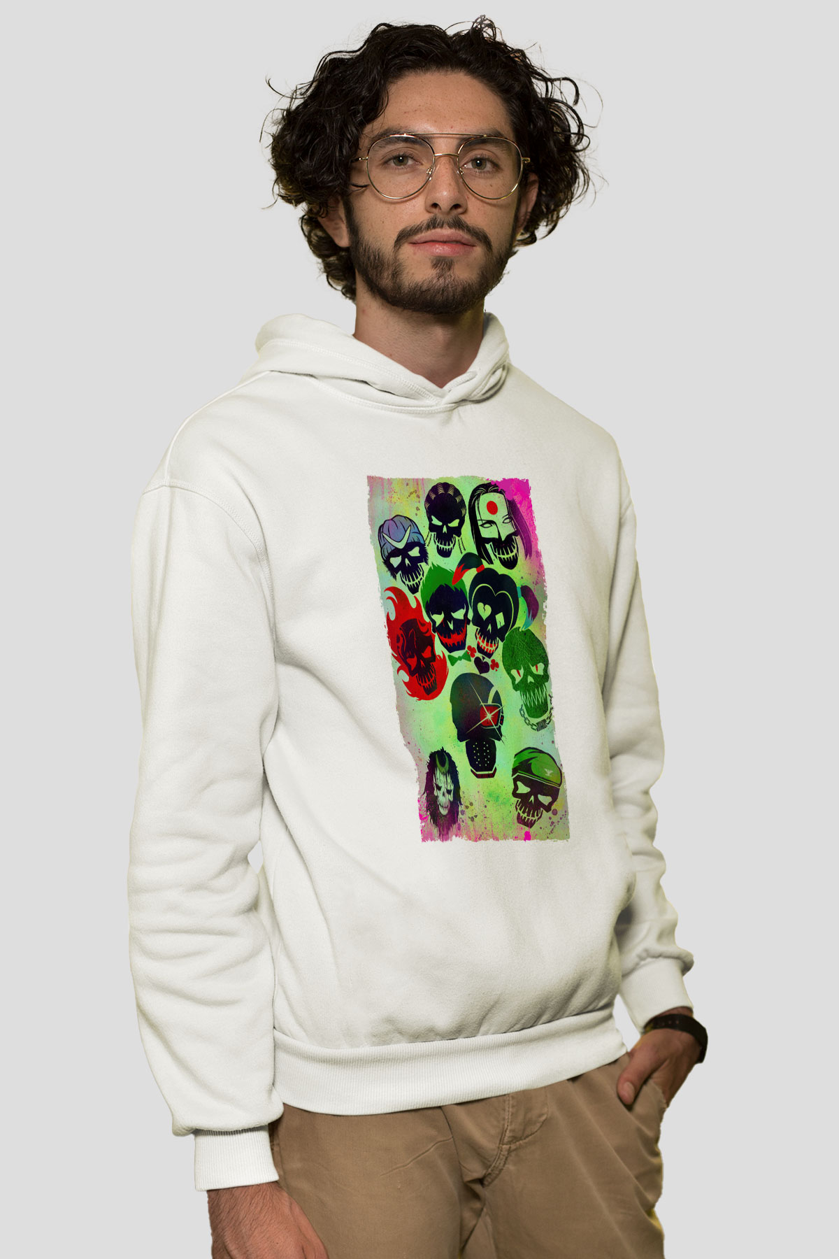 Unisex The Suicide Squad (İntihar Timi) Baskılı Beyaz Kapüşonlu Sweatshirt