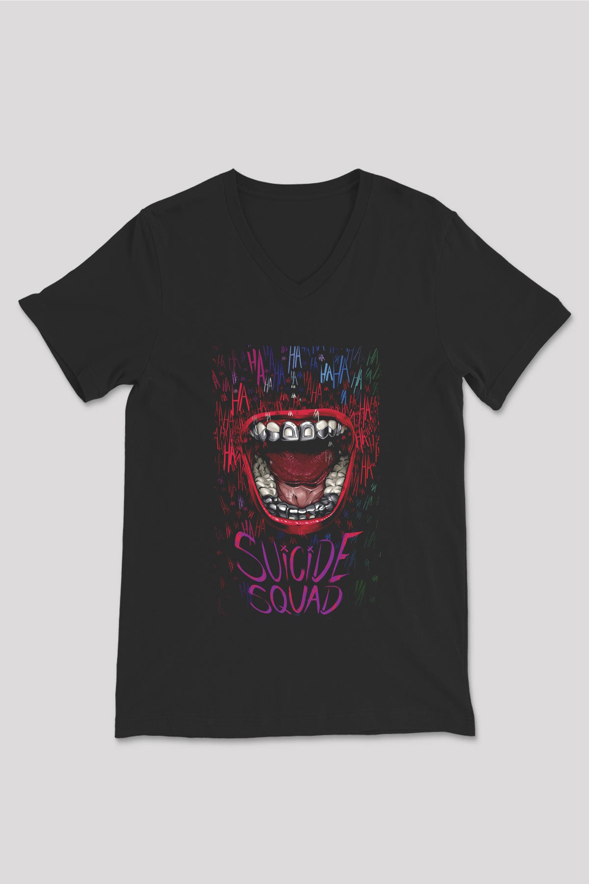 Unisex The Suicide Squad İntihar Timi (The Suicide Squad) Baskılı Siyah Unisex V Yaka Tshirt