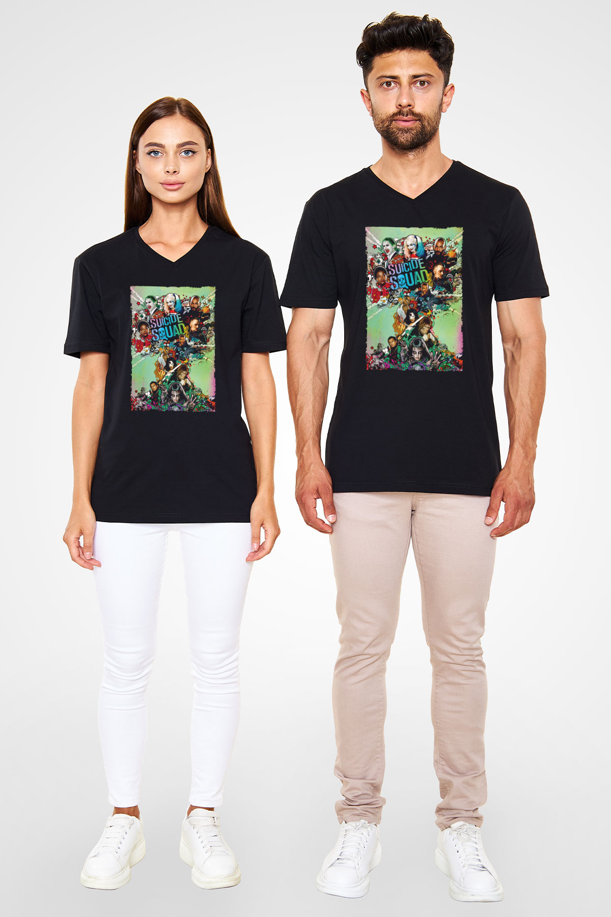 Unisex The Suicide Squad İntihar Timi (The Suicide Squad) Baskılı Siyah V Yaka Tshirt