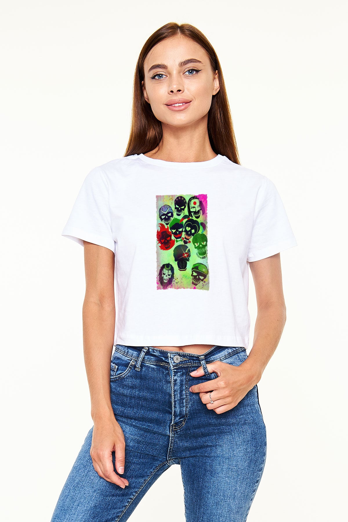 Unisex The Suicide Squad (İntihar Timi) Baskılı Beyaz Crop Top Tişört