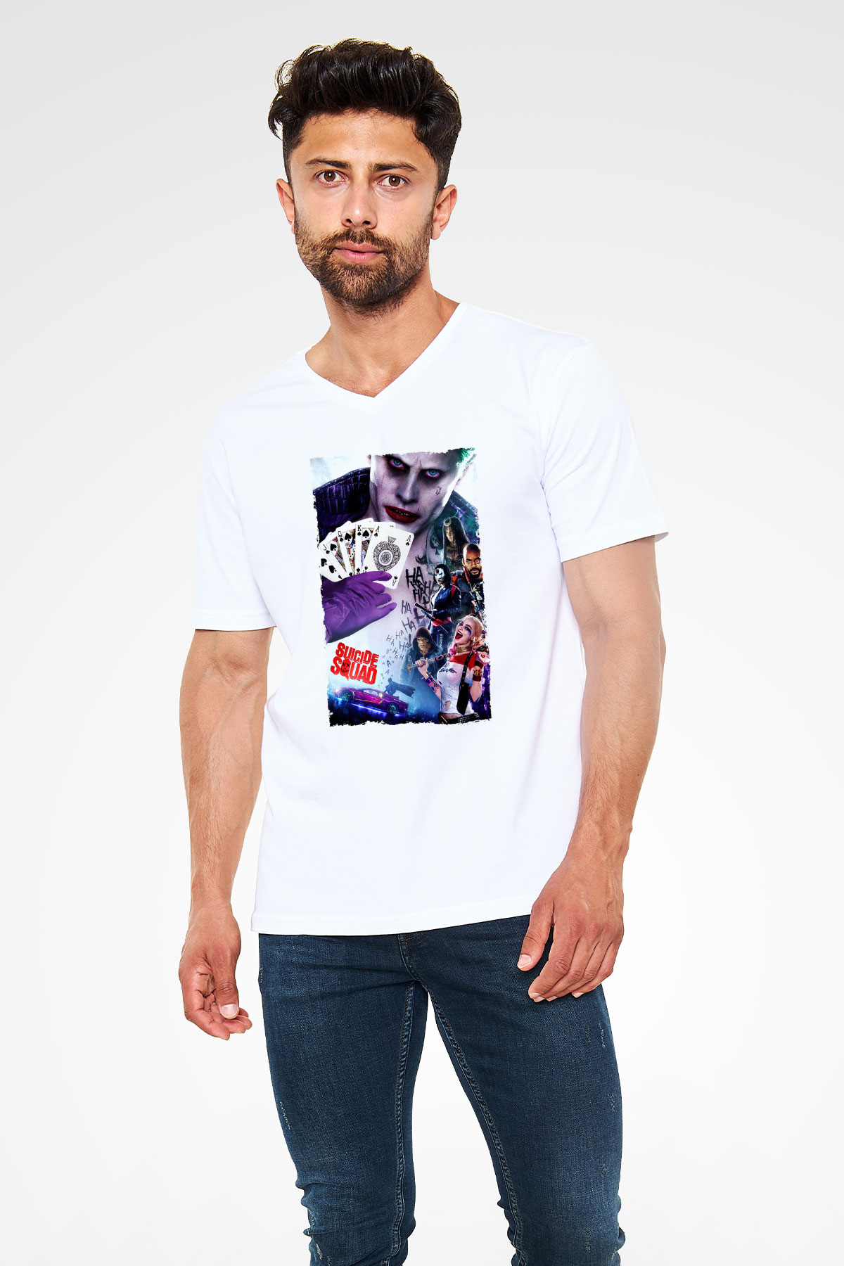 Unisex The Suicide Squad (İntihar Timi) Baskılı Beyaz V Yaka Tshirt