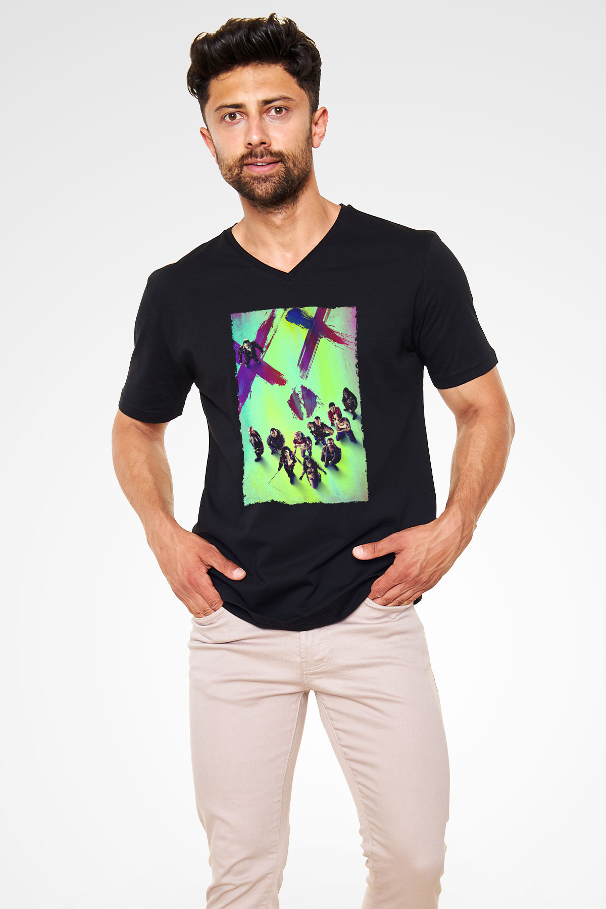 Unisex The Suicide Squad İntihar Timi (The Suicide Squad) Baskılı Siyah V Yaka T-shirt