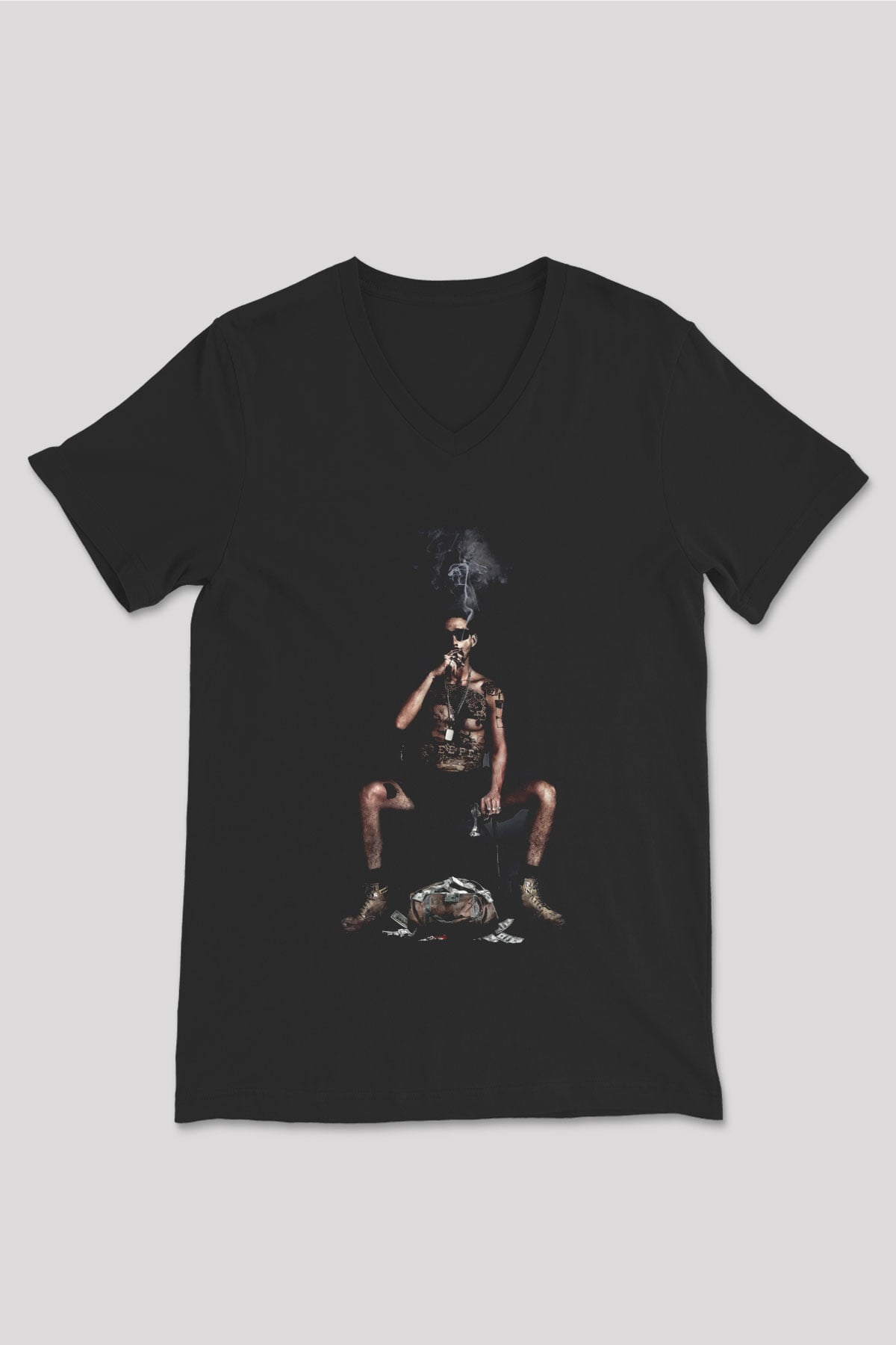 Unisex The Tax Collector Baskılı Siyah V Yaka Tshirt