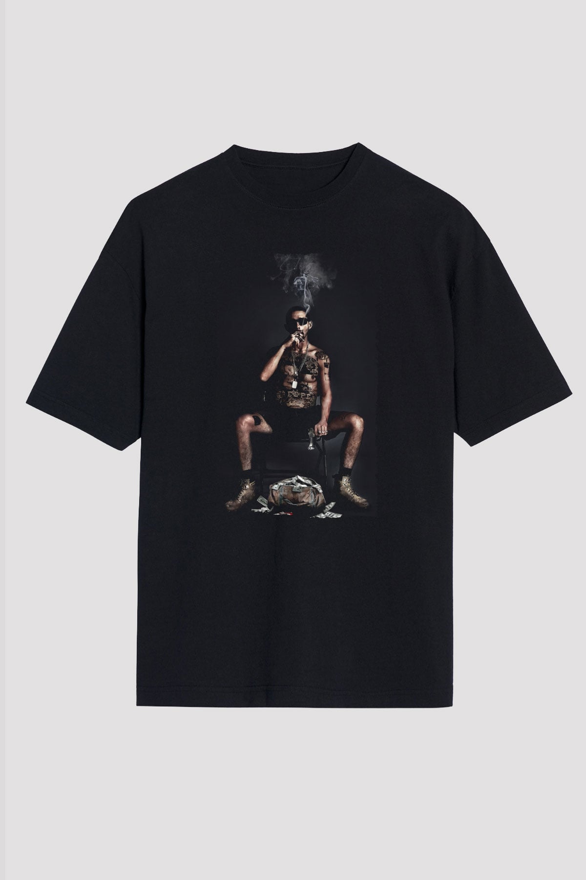 Unisex The Tax Collector Baskılı Siyah Oversize Tshirt