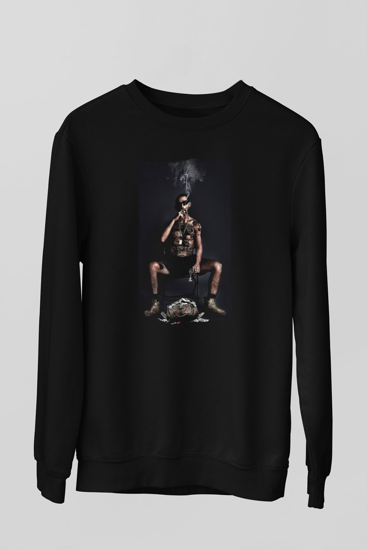 Unisex The Tax Collector Baskılı Siyah Sweatshirt