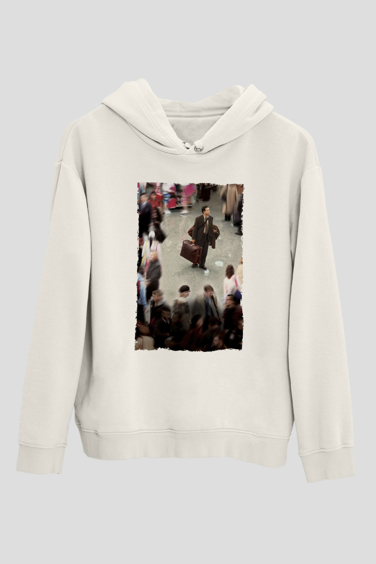 Unisex The Terminal Baskılı Beyaz Kapüşonlu Sweatshirt