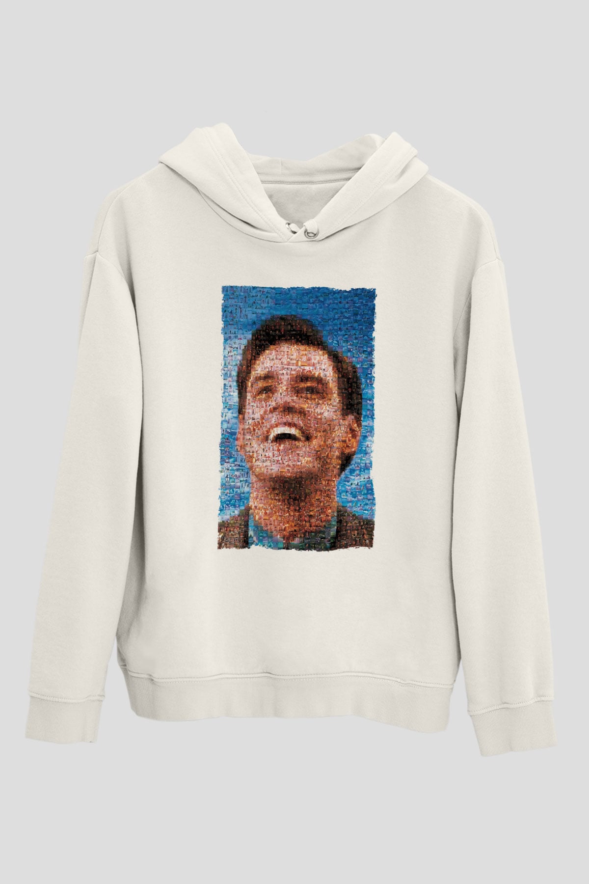 Unisex The Truman Show Baskılı Beyaz Kapüşonlu Sweatshirt