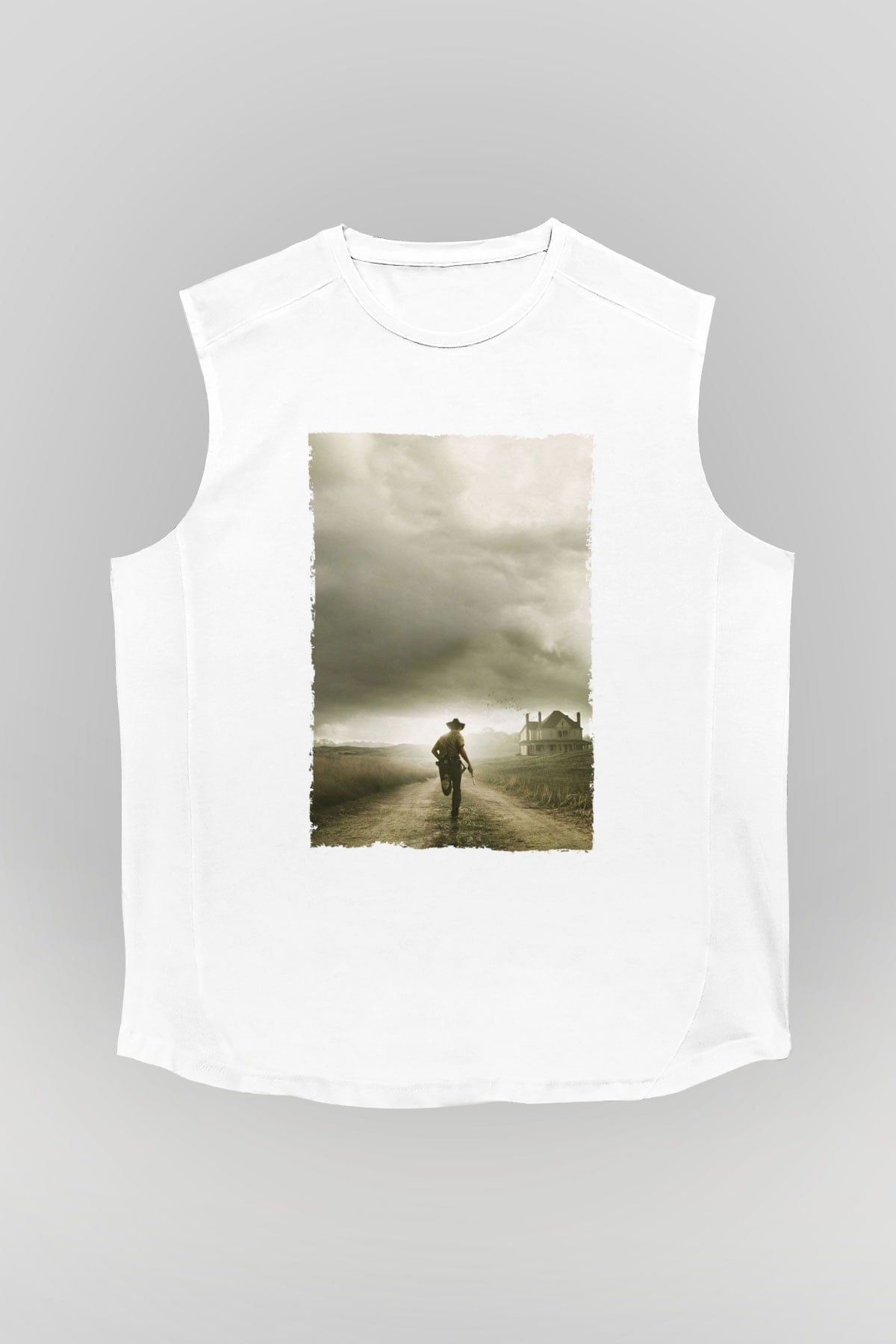 Unisex The Walking Dead Baskılı Beyaz Kolsuz Tişört