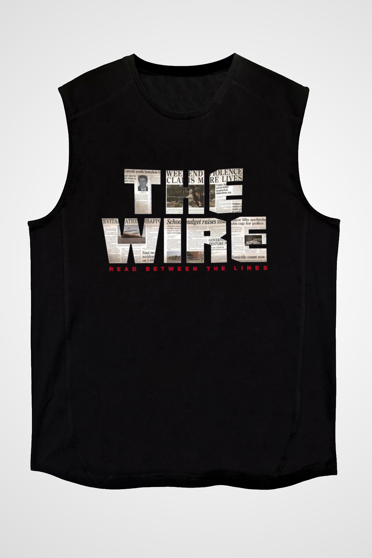 Unisex The Wire Baskılı Siyah Kolsuz Tshirt
