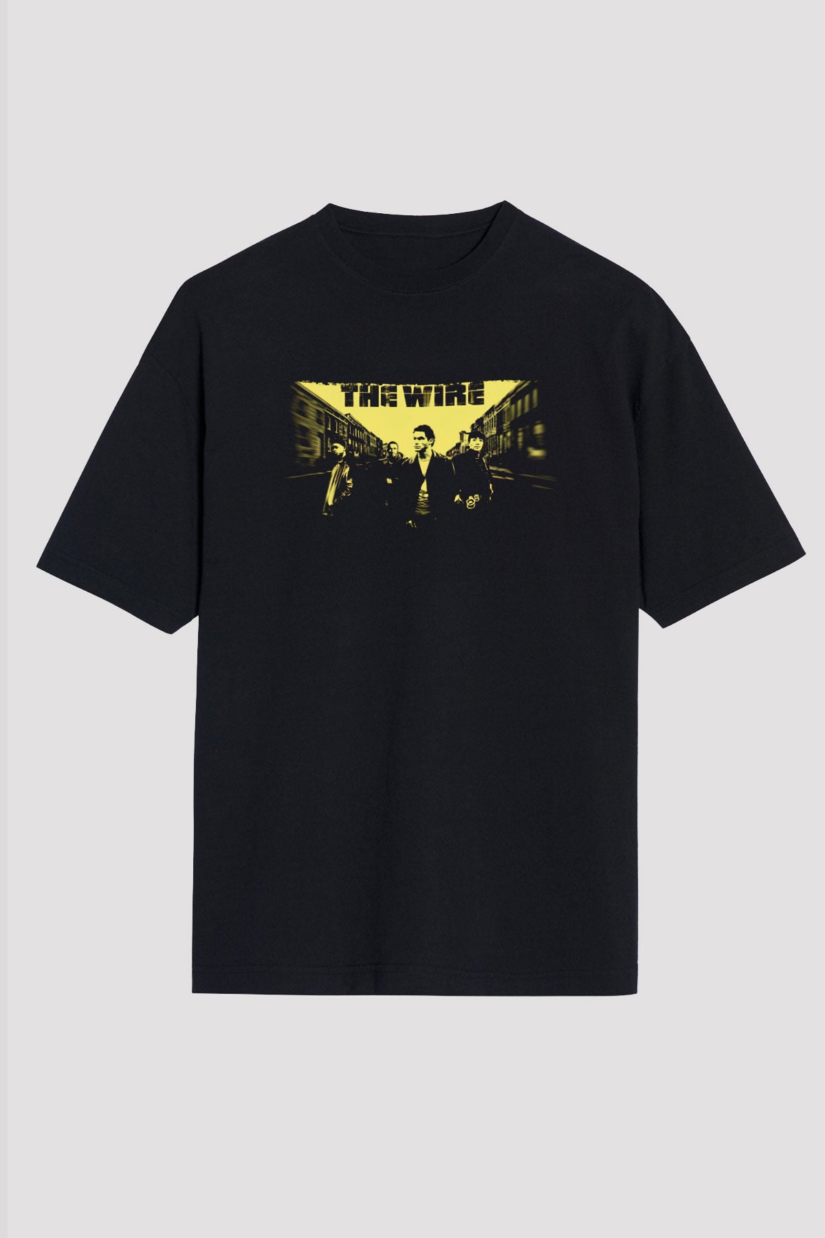 Unisex The Wire Baskılı Siyah Oversize T-shirt