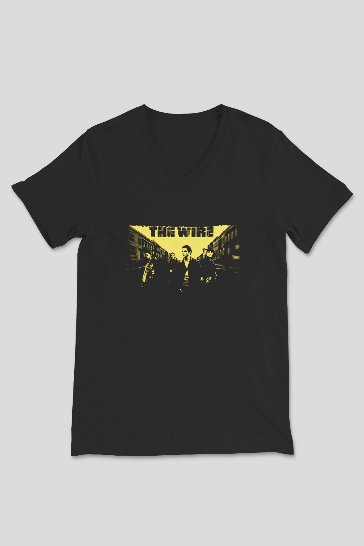 Unisex The Wire Baskılı Siyah V Yaka T-shirt
