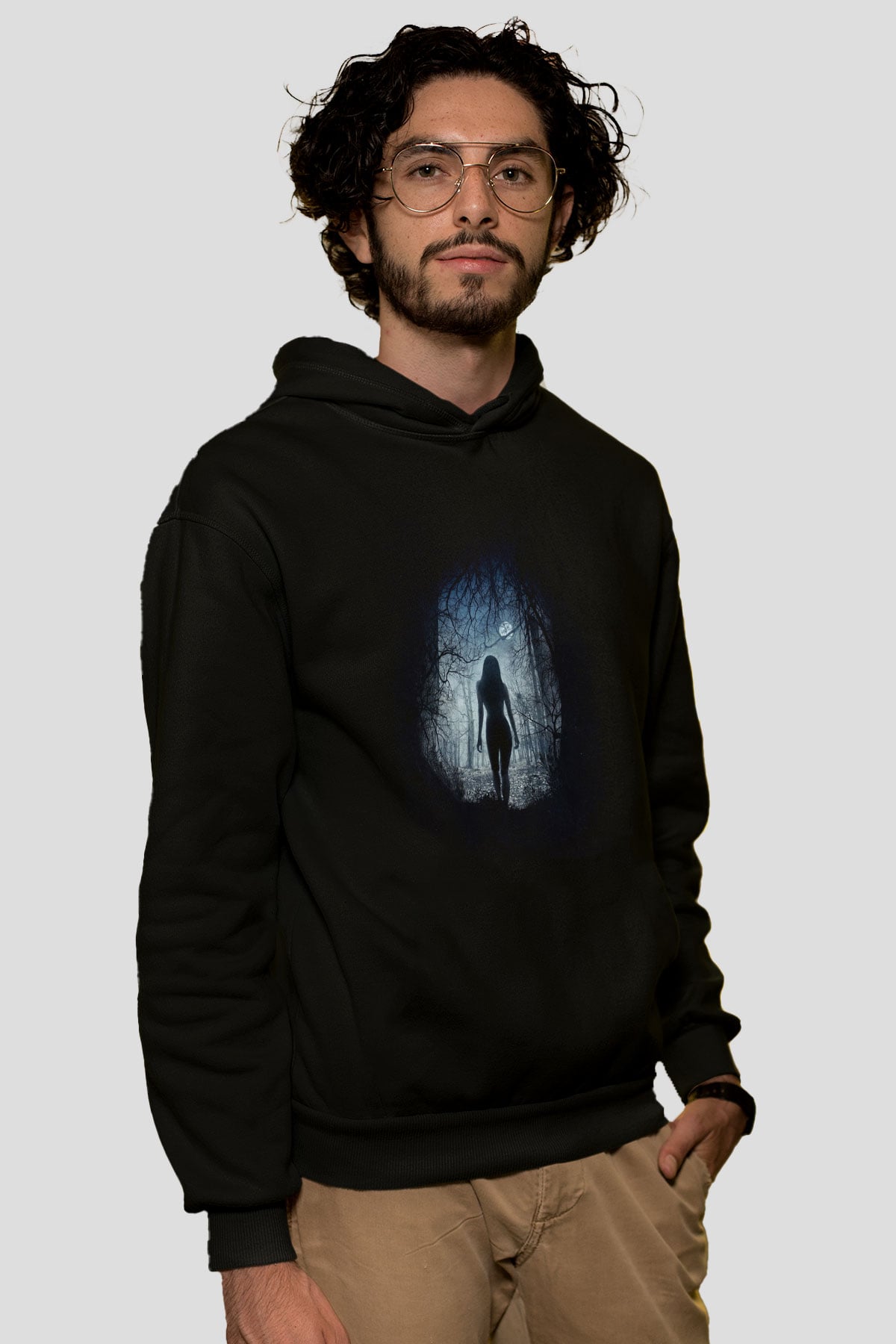 Unisex The Witch Baskılı Siyah Kapüşonlu Sweatshirt