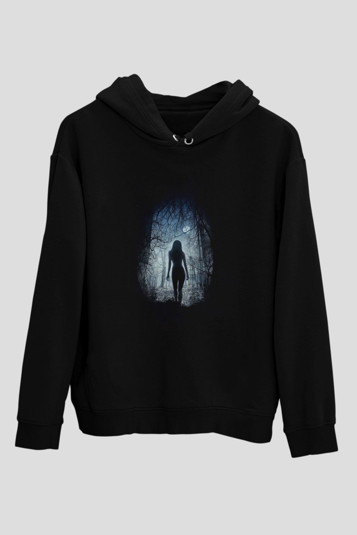 Unisex The Witch Baskılı Siyah Kapüşonlu Sweatshirt