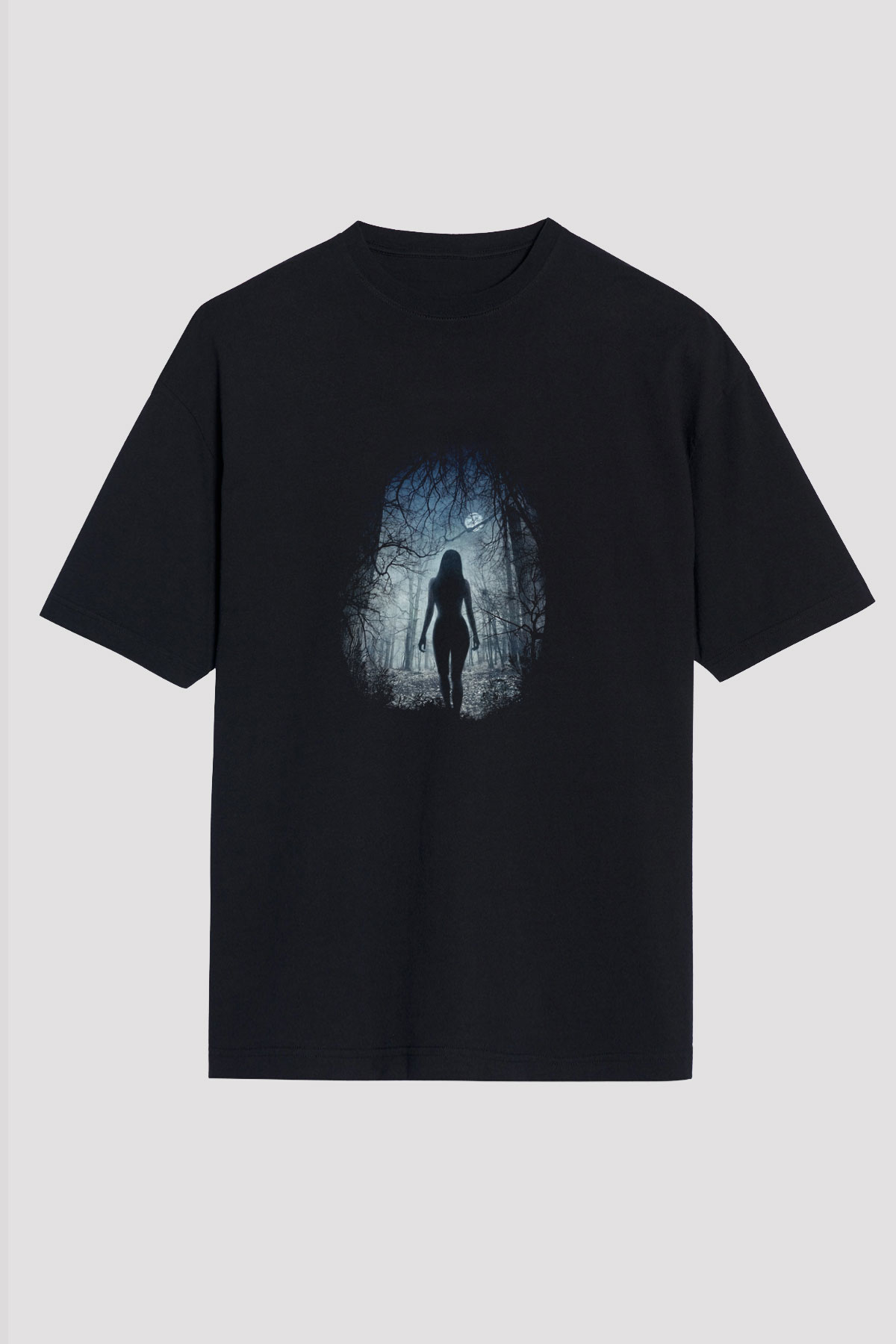 Unisex The Witch Baskılı Siyah Oversize T-shirt
