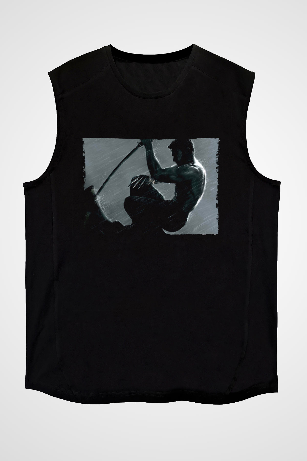 Unisex The Wolverine Baskılı Siyah Kolsuz Tshirt
