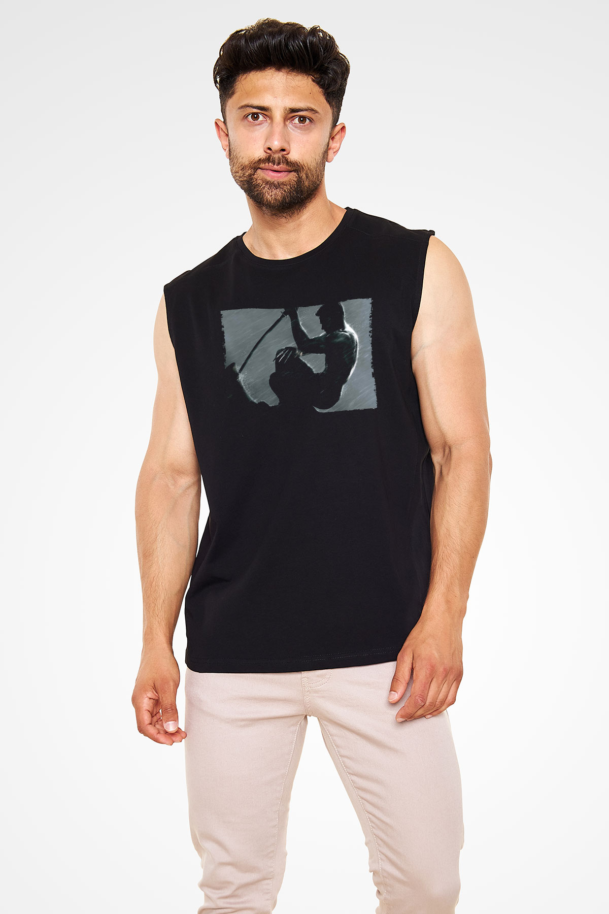 Unisex The Wolverine Baskılı Siyah Kolsuz Tshirt