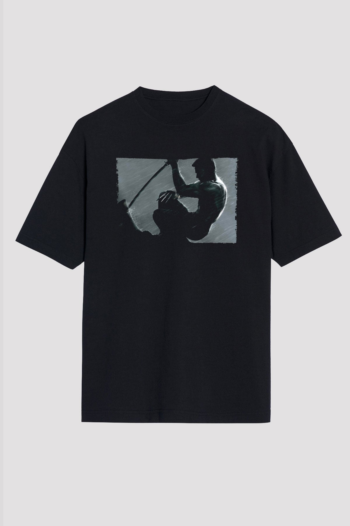 Unisex The Wolverine Baskılı Siyah Oversize Tshirt
