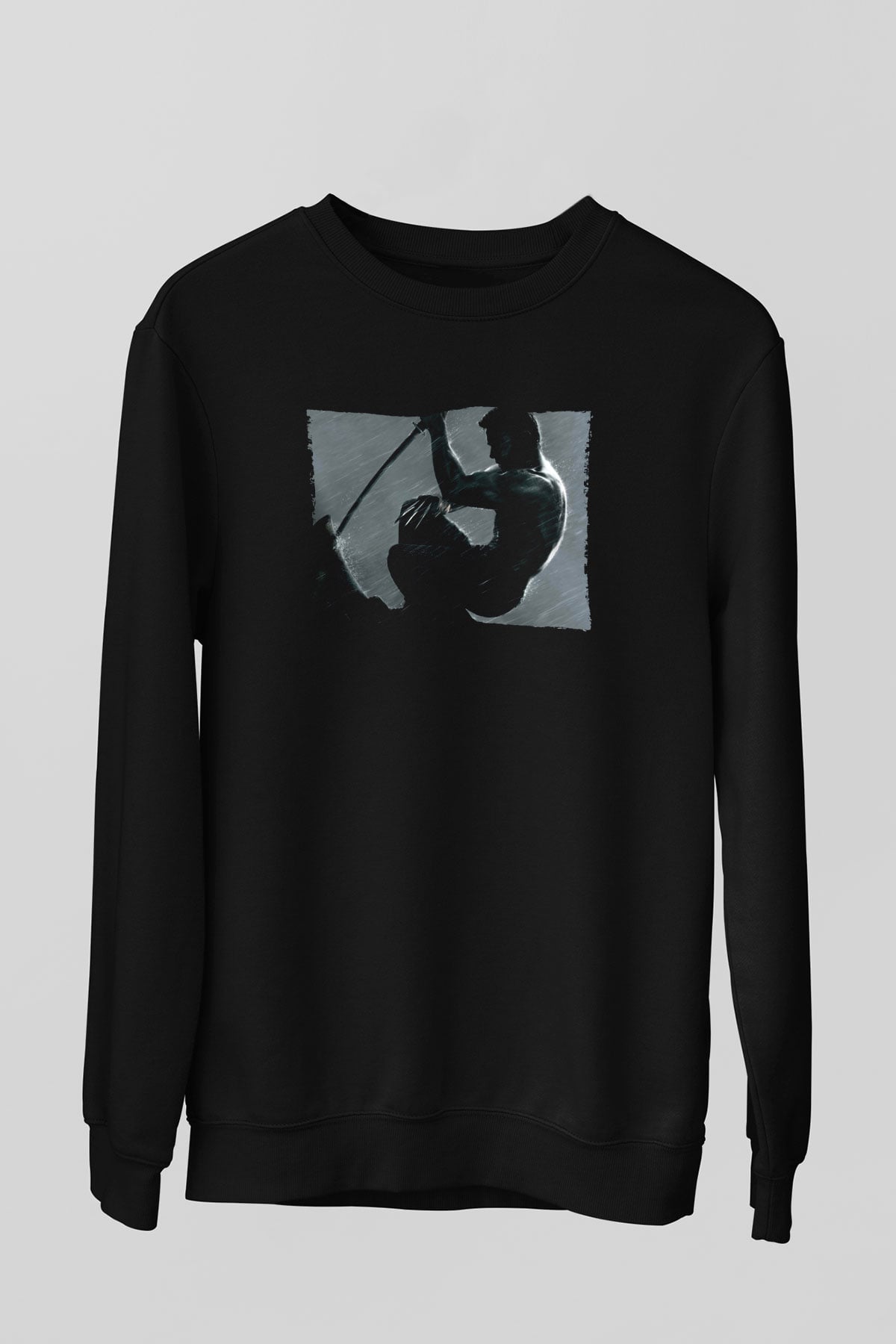 Unisex The Wolverine Baskılı Siyah Sweatshirt