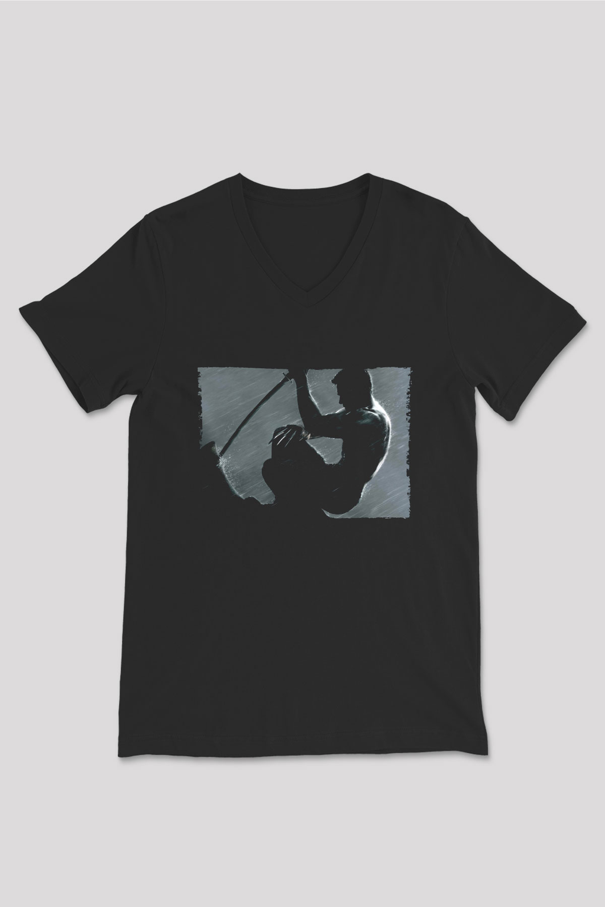 Unisex The Wolverine Baskılı Siyah V Yaka Tshirt
