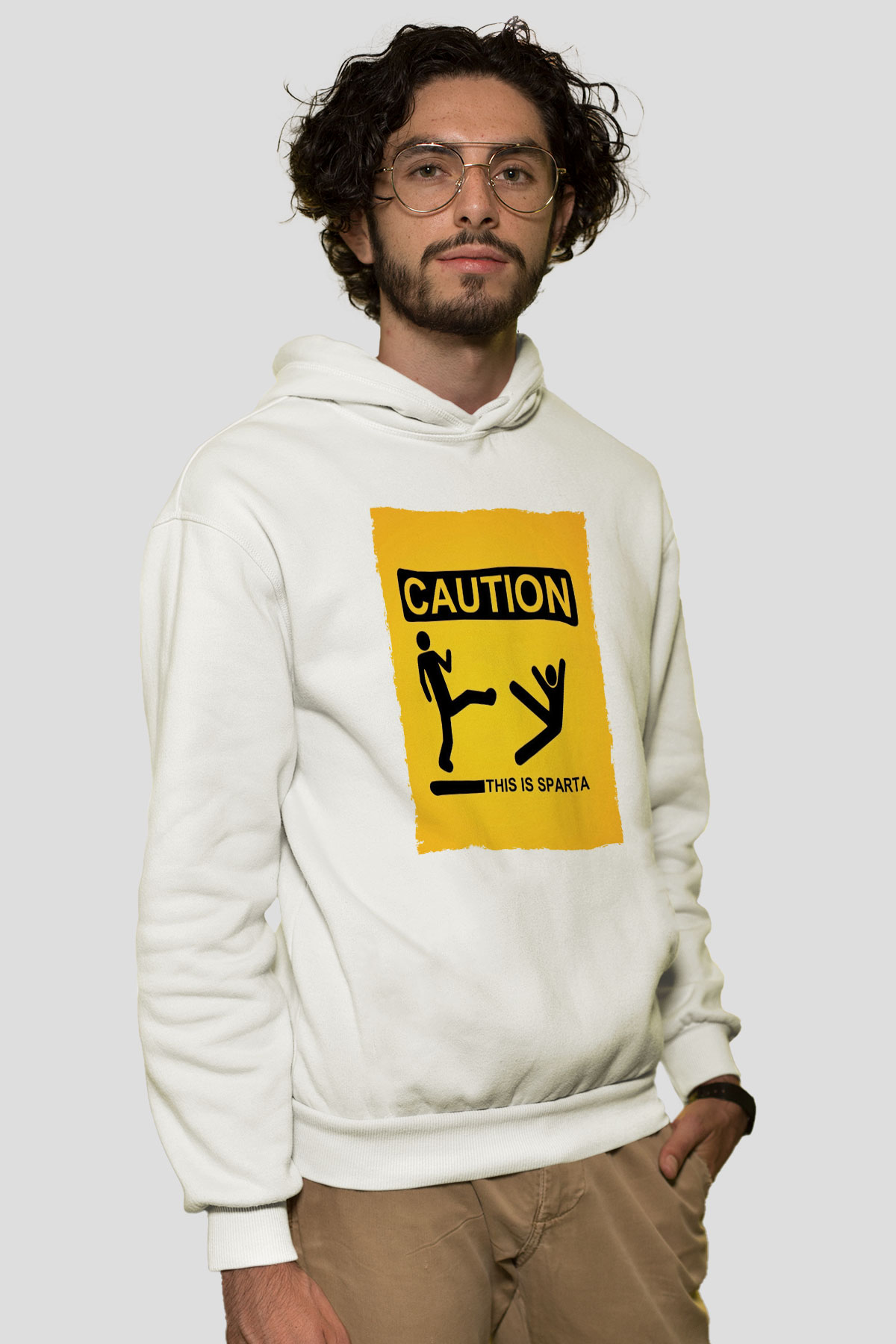 Unisex This is Sparta Baskılı Beyaz Kapüşonlu Sweatshirt