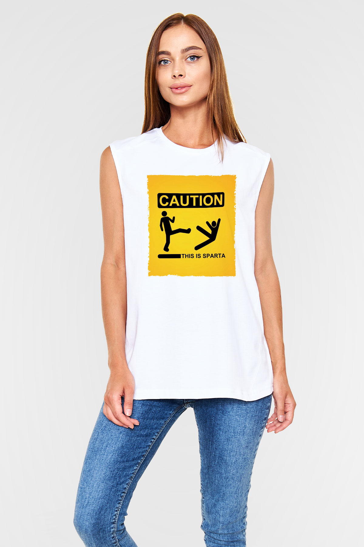 Unisex This is Sparta Baskılı Beyaz Kolsuz Tshirt