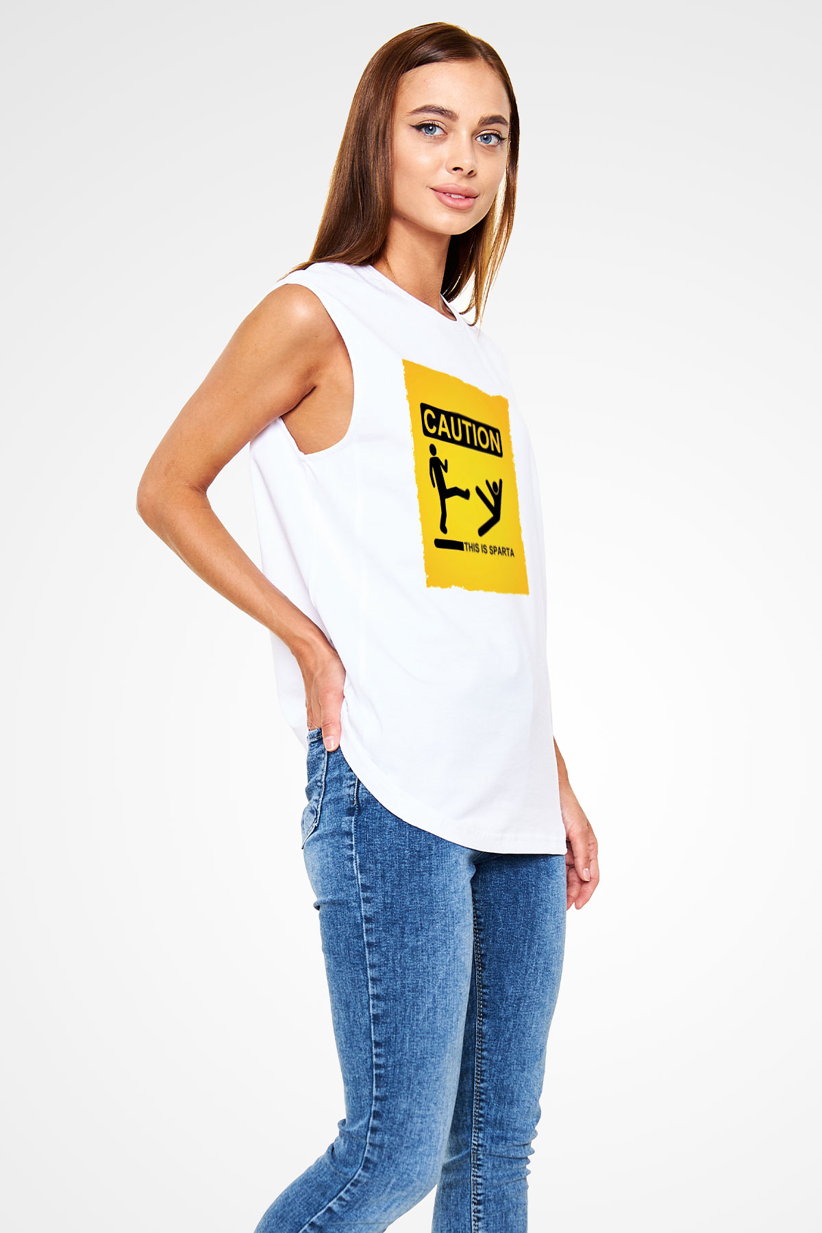 Unisex This is Sparta Baskılı Beyaz Kolsuz Tshirt