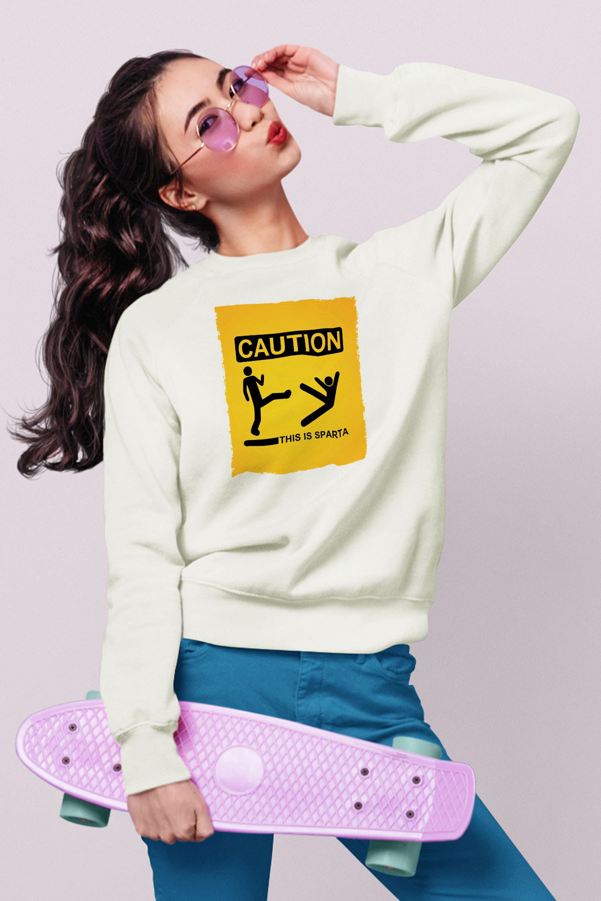 Unisex This is Sparta Baskılı Beyaz Sweatshirt