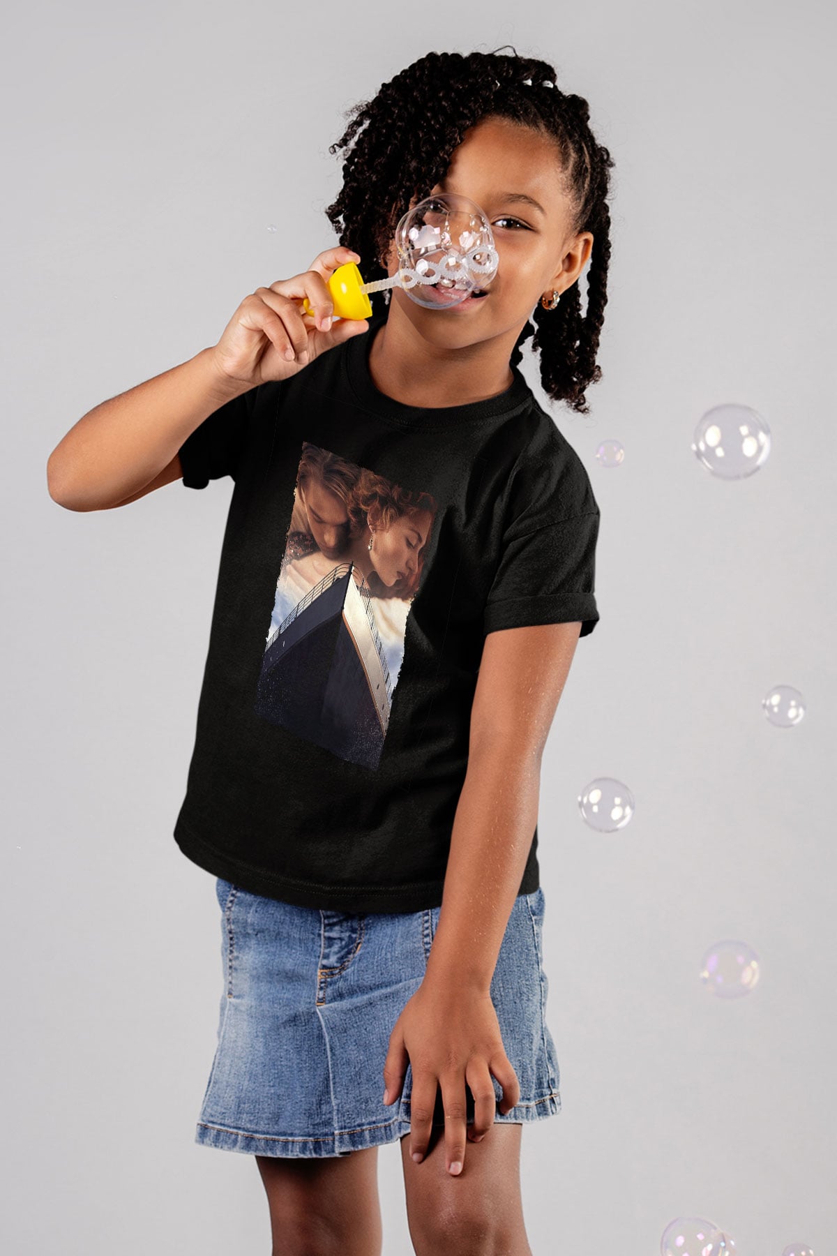 Unisex Titanic Baskılı Siyah Çocuk Tshirt