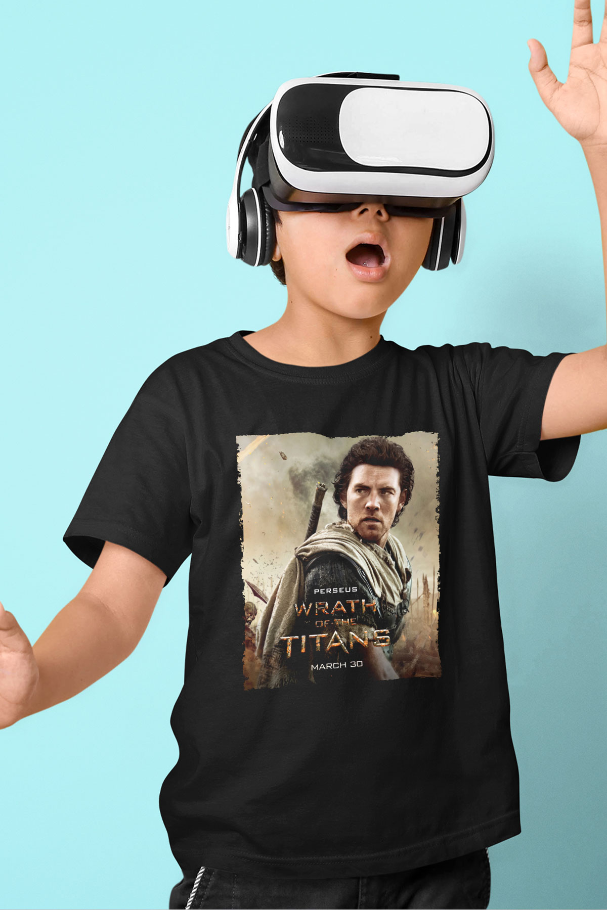 Unisex Titanların Öfkesi (Wrath of the Titans) Baskılı Siyah Çocuk Tshirt