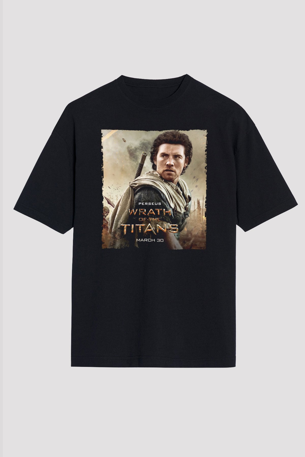 Unisex Titanların Öfkesi (Wrath of the Titans) Baskılı Siyah Oversize Tshirt